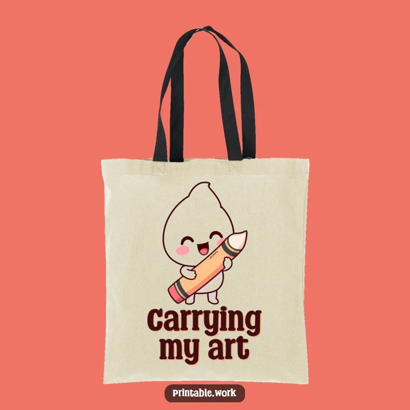 Funny Happy Kawaii Wiggly Line Crayon Tote Bag - Carry Your Art Supplies!