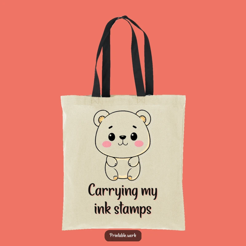 Funny Kawaii Bear Stamp Artist Tote Bag: Carry Your Creations in Style