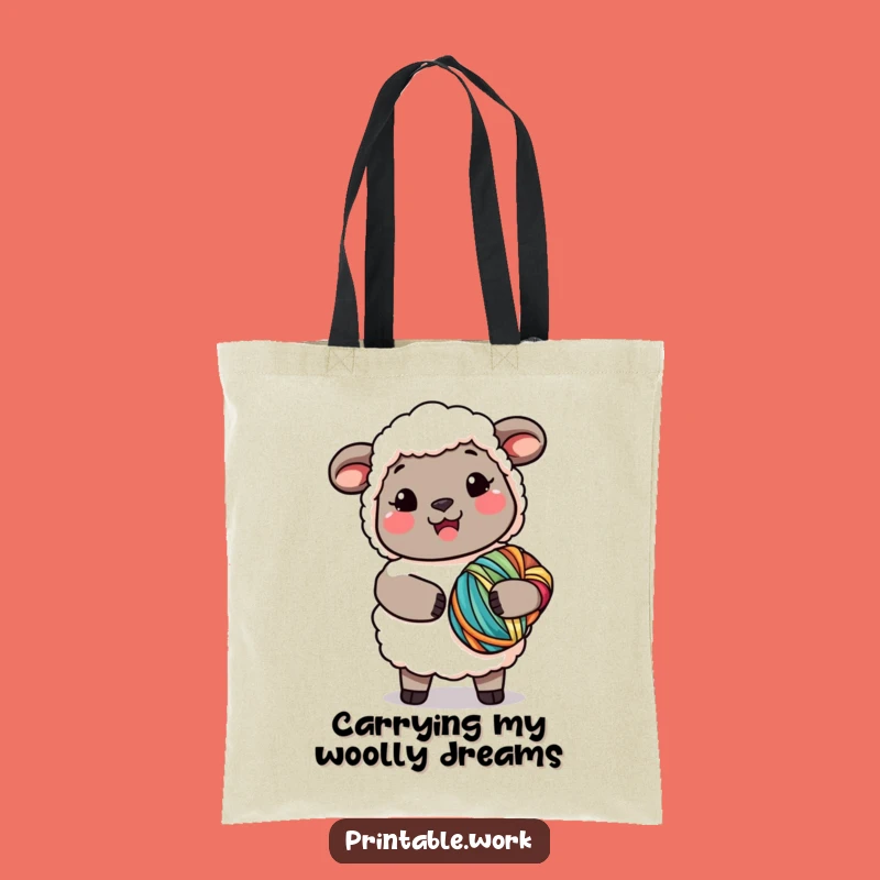 Funny Kawaii Sheep Yarn Tote Bag: Carry Your Yarn with This Funny Craft Bag