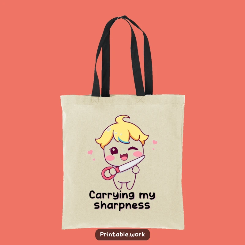 Funny Kawaii Wink & Snip Tote Bag - Carry Your Tools with Style!