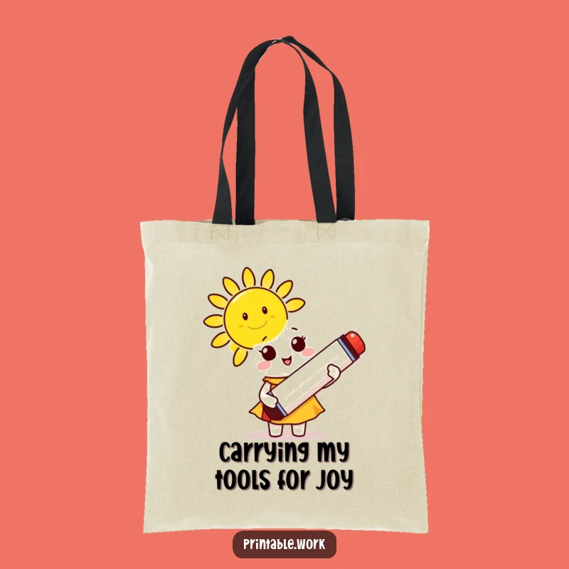 Funny Sunny Creator Tote Bag: Cute Marker Character, Artful & Humorous Carry-All