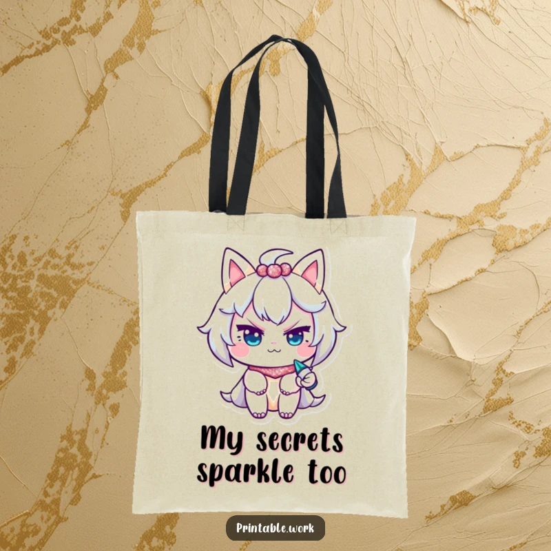 Funny Tote Bag: A character with a mischievous wink uses a glitter pen, adding sparkle and fun.