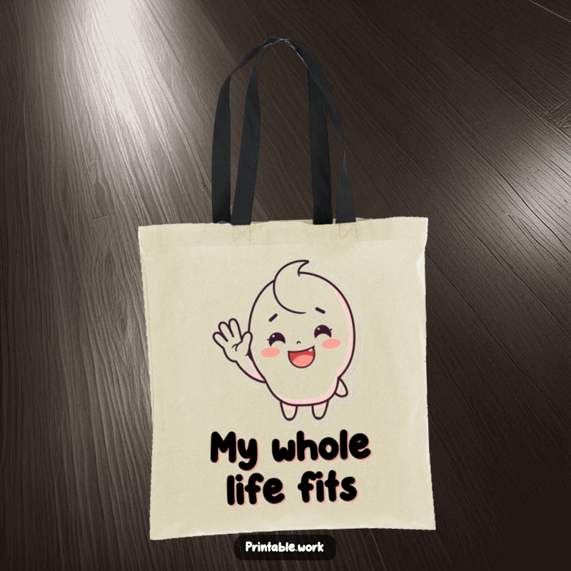 Funny waving sticker tote bag with a cute, happy character smiling and waving enthusiastically, perfect for carrying daily items with cheer.